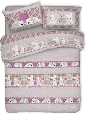 Parure Copripiumino Matrimoniale e Singolo 100% Cotone | Peluche Rosa